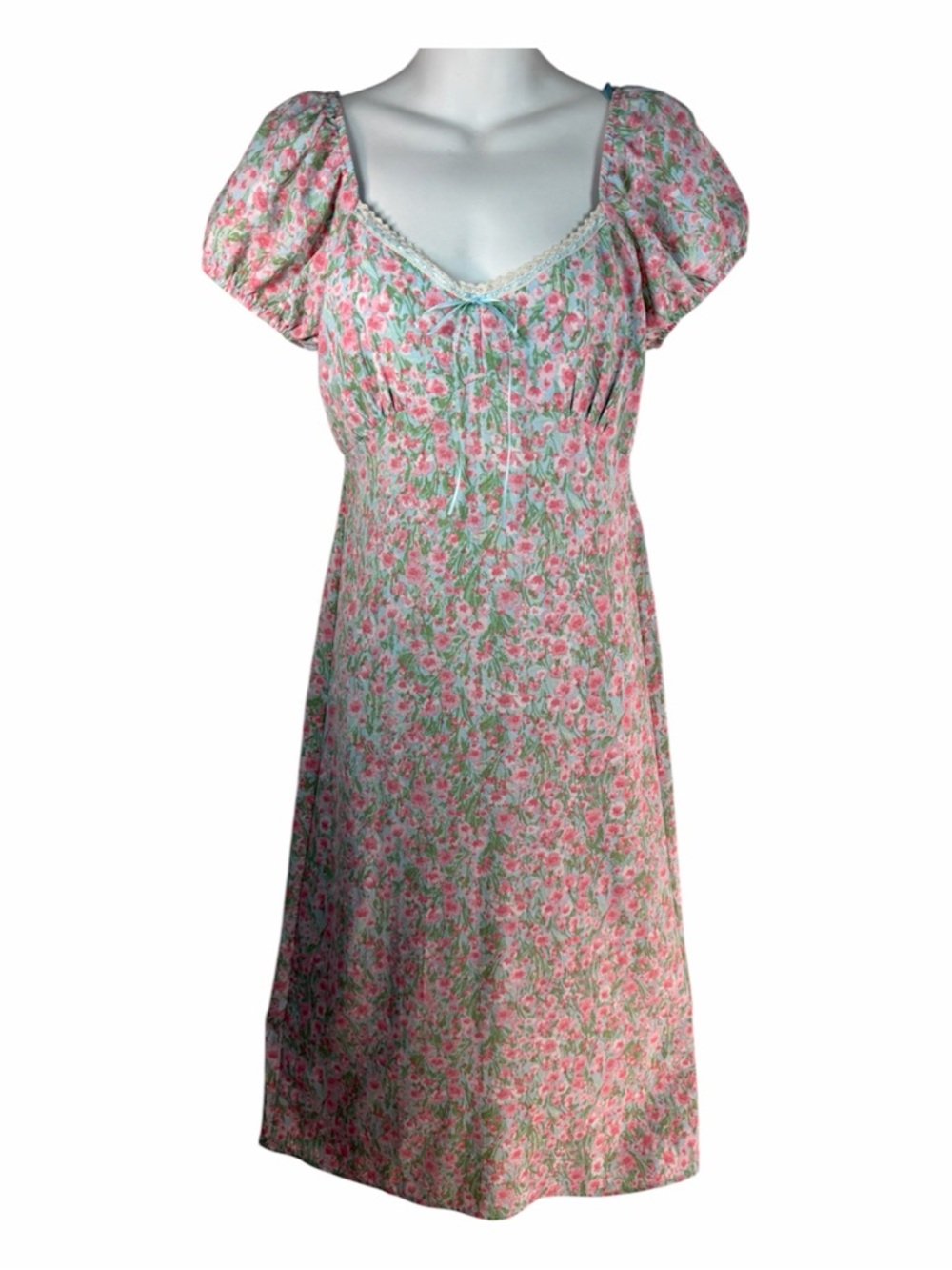 Floral Midi Dress Puff Sleeve Cottagecore Milkmaid S Whimsigoth Coquette Garden